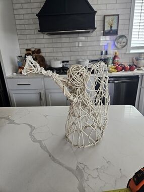 Handcrafted White Wicker Angel Sculpture - Home Art Decor